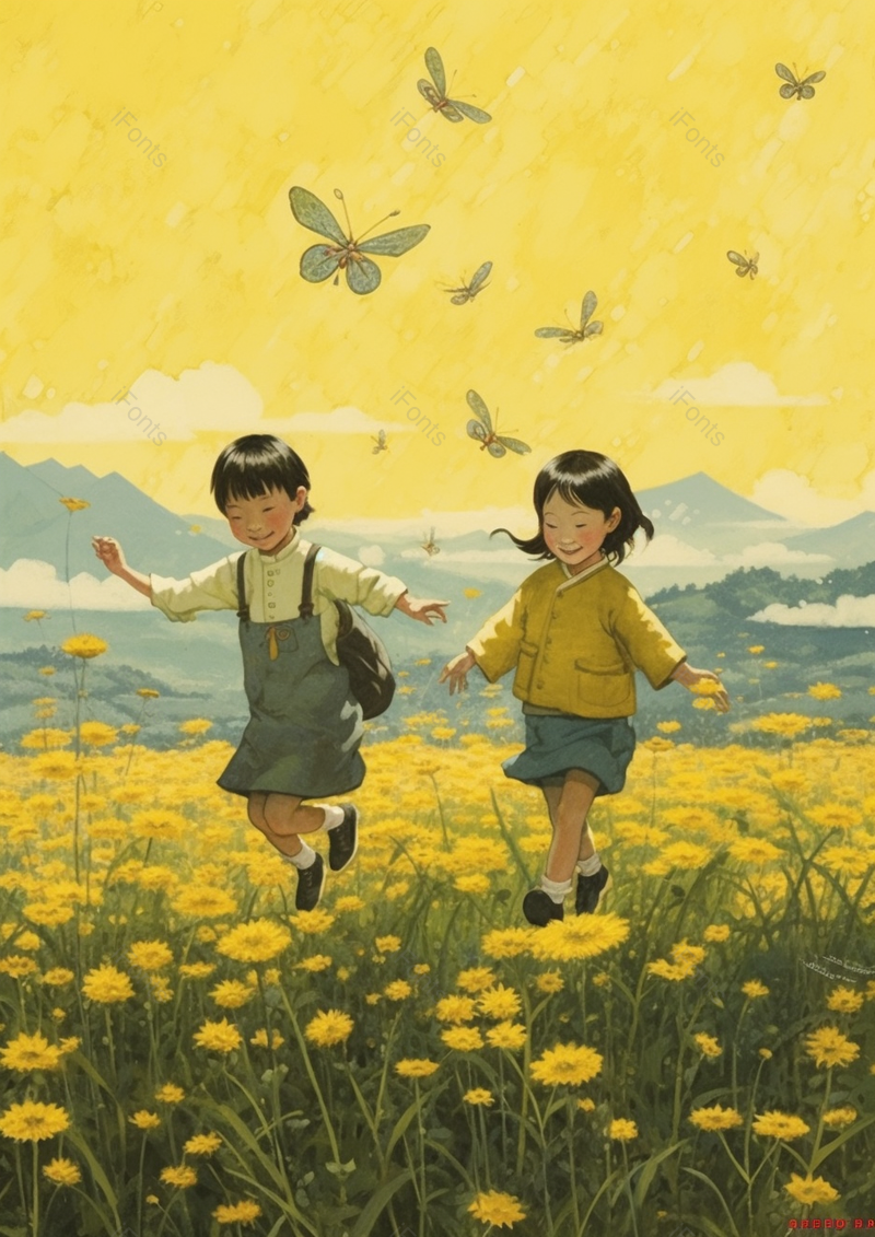 走在希望的油菜花田野里的两位小朋友,插画/手绘图,插画/手绘图库,插画/手绘图下载,插画/手绘